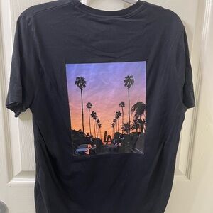 Black Graphic T-Shirt with LA Sunset Design